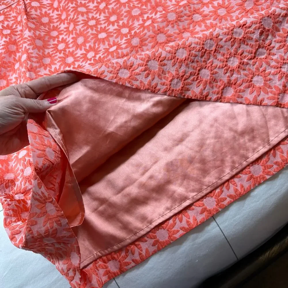 Boden Dress Women 10 Long Coral Orange Daisy Jacquard Floral Sheath Pockets - Picture 7 of 12